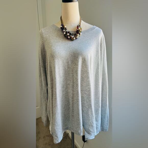 NWT TORRID Chiffon Ruffled Back Sweater Off White & Gray Split Back Bow Size 1X - Picture 2 of 9